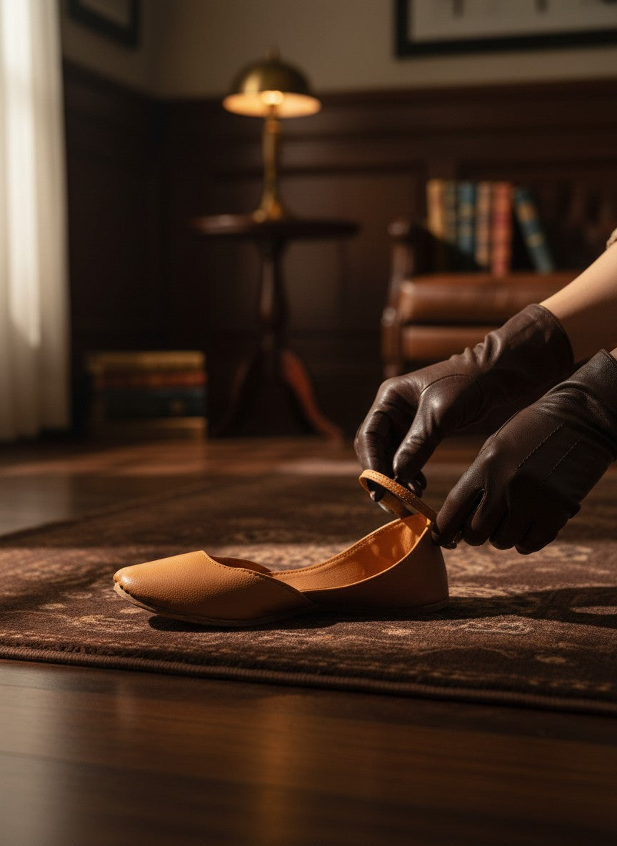Ujaala Noora plain chocolate brown leather jutti with a pointed toe.
