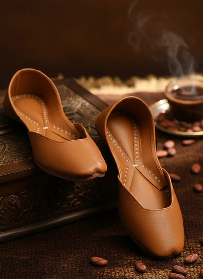 Ujaala Noora plain chocolate brown leather jutti with a pointed toe.