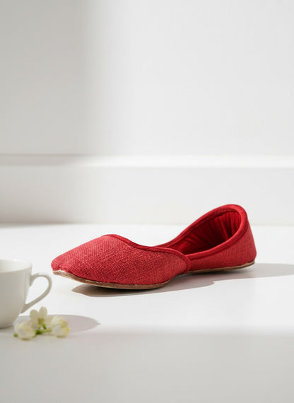 Ujaala red textured fabric jutti with soft inner lining, perfect for everyday wear.
