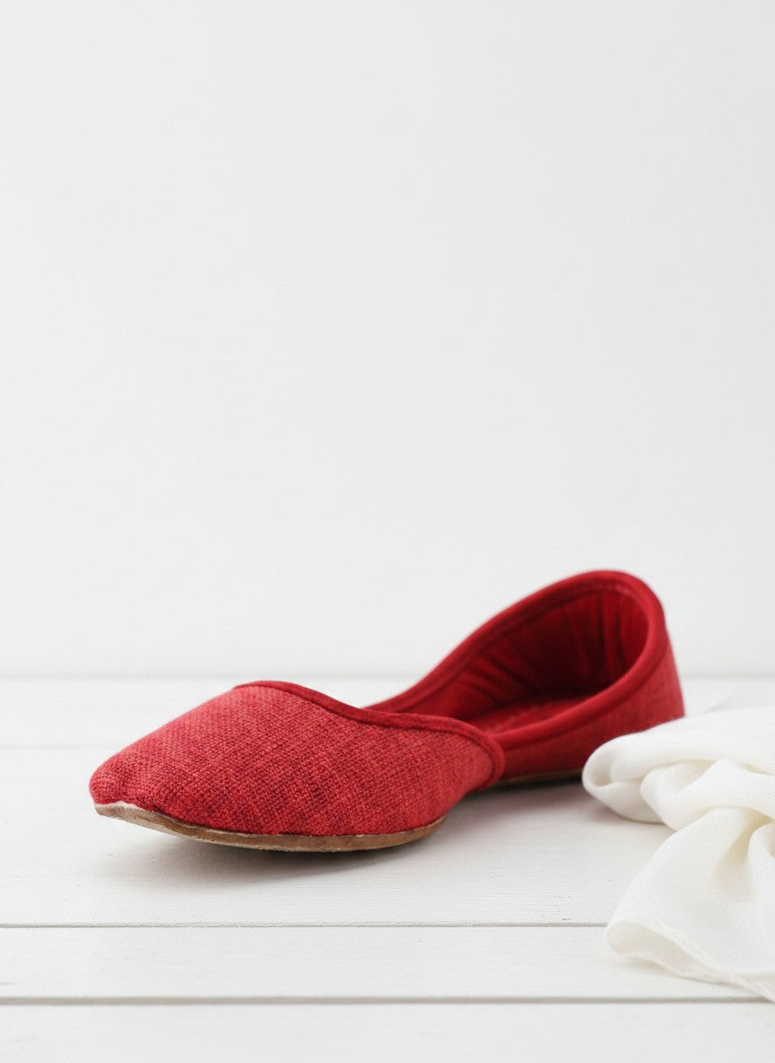 Ujaala red textured fabric jutti with soft inner lining, perfect for everyday wear.